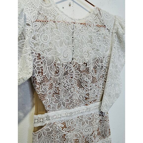 Bronx & Banco White Embroidered Lace Back Cutouts Madeline Lace Bride Dress XS - Picture 6 of 16